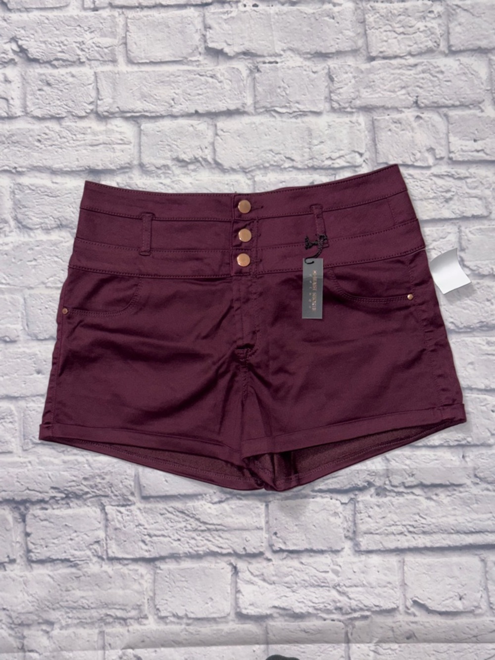 Charlotte Russe High-Waist Shorts in Deep Burgundy